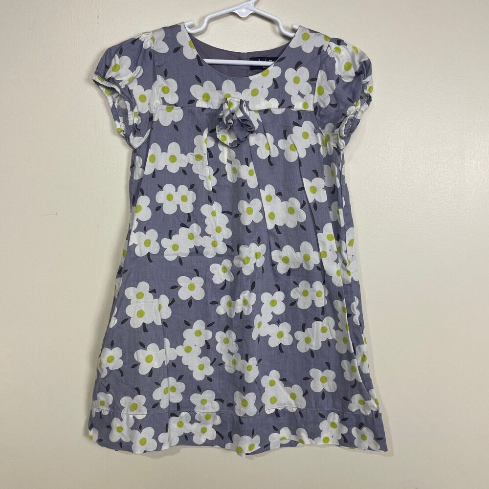 Mini Boden White Green and Purple Floral Dress Size 7-8Y 100% Cotton Cute Spring